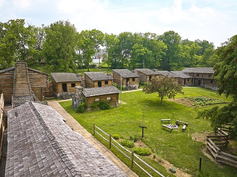 A full-scale replica of the fort built by James Harrod in 1774 is the centerpiece of Old Fort Harrod State Park.