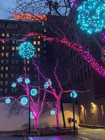 Congress Square Park at dusk.