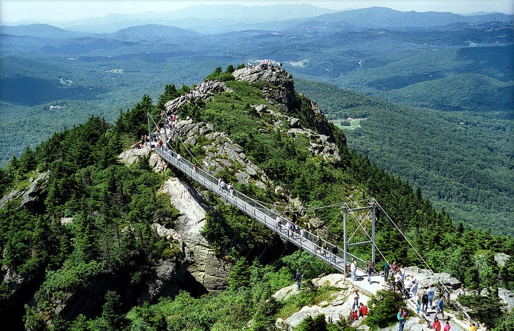The Mile High Swinging Bridge hangs 5,280 ft (1 mi.) above sea level and 80 ft. above the ground