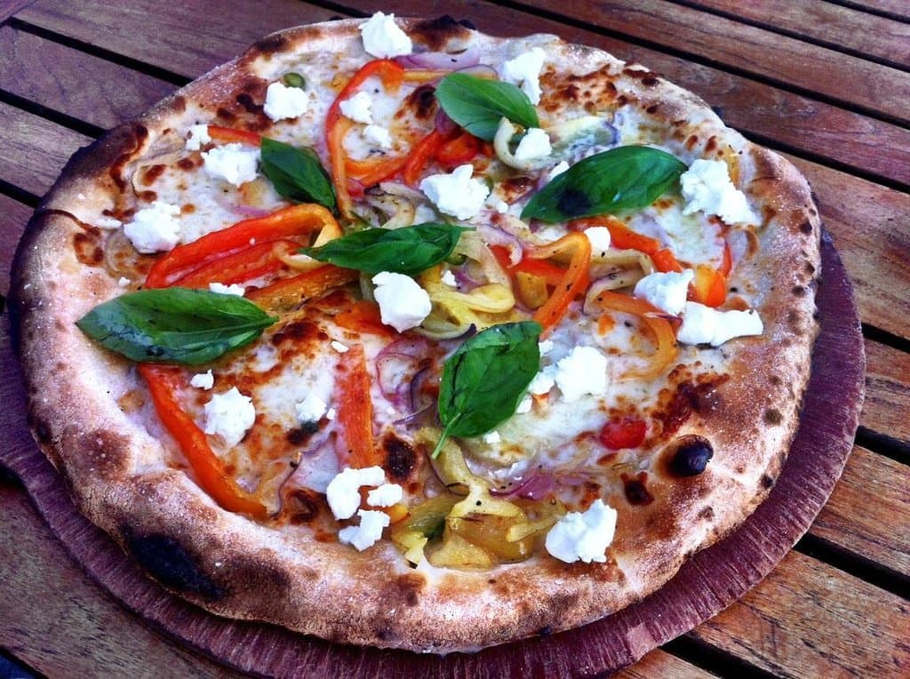 Seasonal Phelps Farm Bell Pepper and Local Goat Cheese Pizza Special