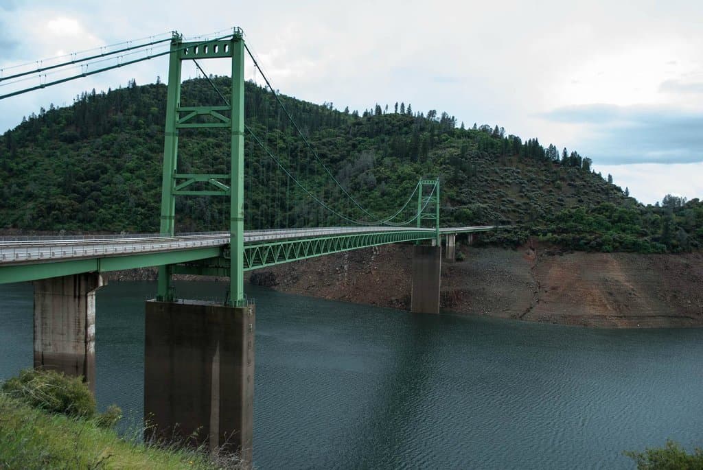Bidwell Bar Suspension Bridge, March 2014, lake level low,
