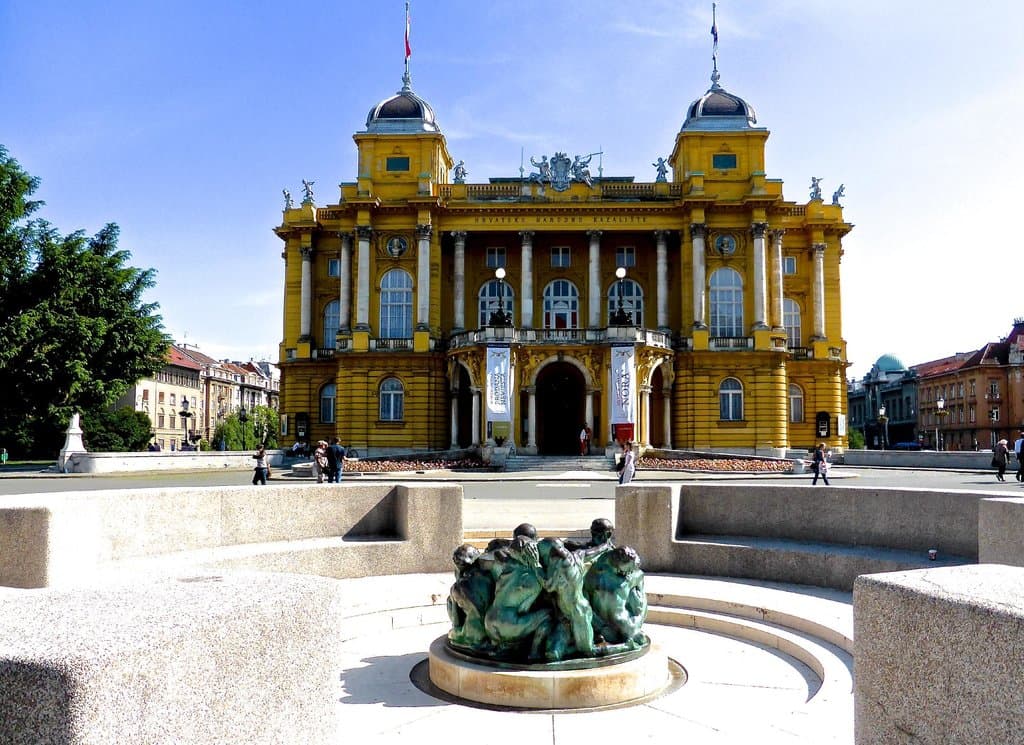 Well of Life with the Croatian National Theatre in the back ground