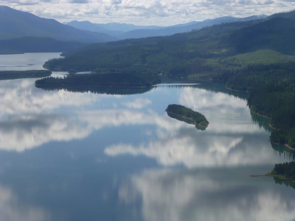 Flying low along a lake