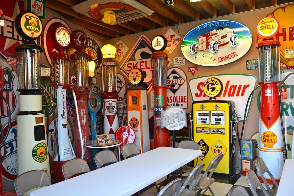 Gasoline pumps & neon.