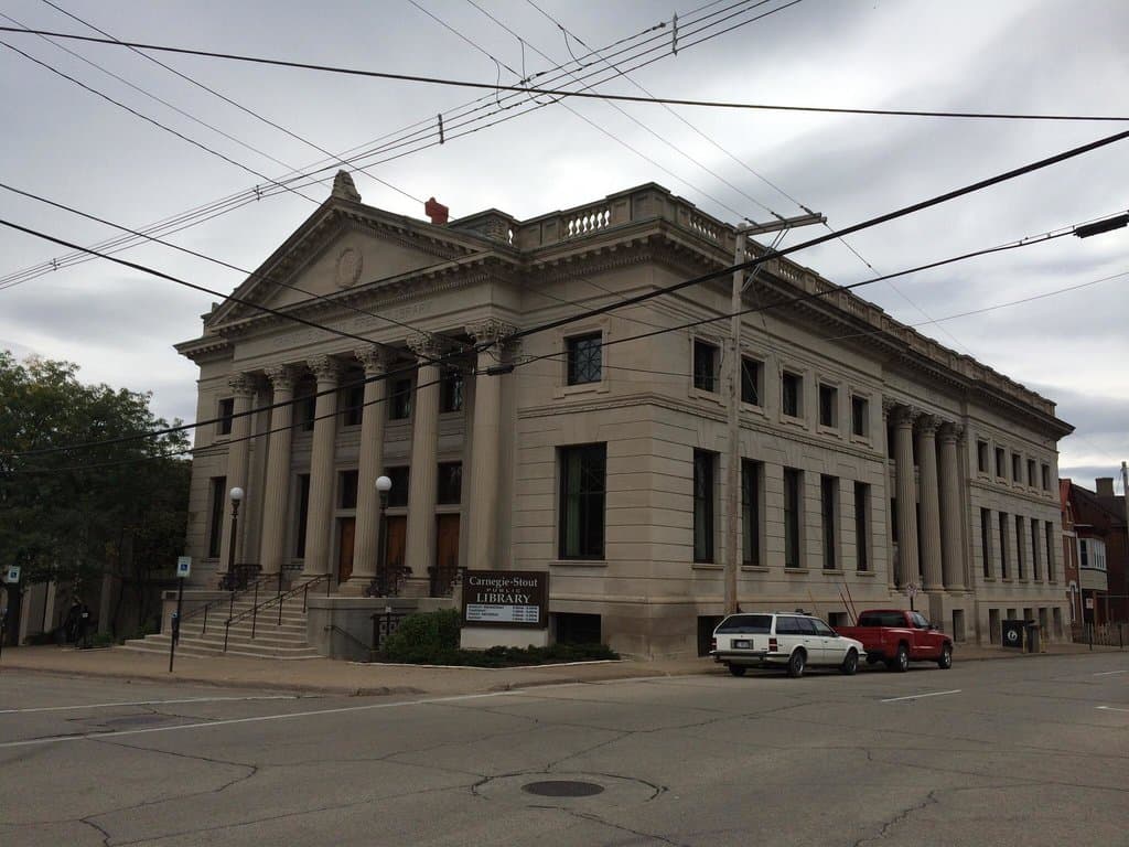 Original Carnegie-Stout Library building. Built in 1902.