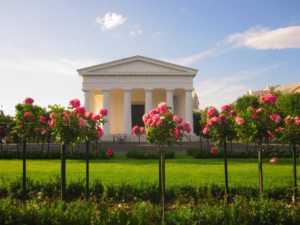 Temple during rose blossom