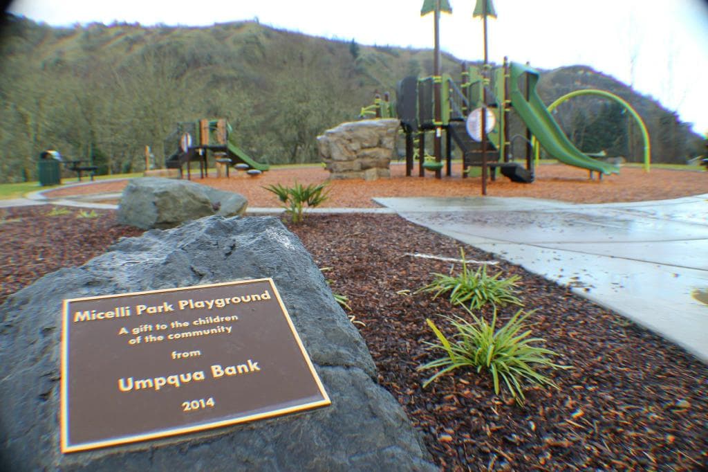 Brand New Playground Equipment. Thank you Umpqua Bank, Thank you City of Roseburg.