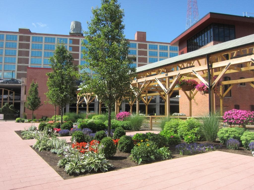 Beautiful gardens throughout Larkin Square