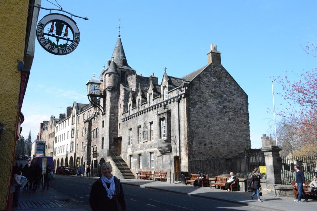 Outside the museum, opposite the Canongate Tolbooth.