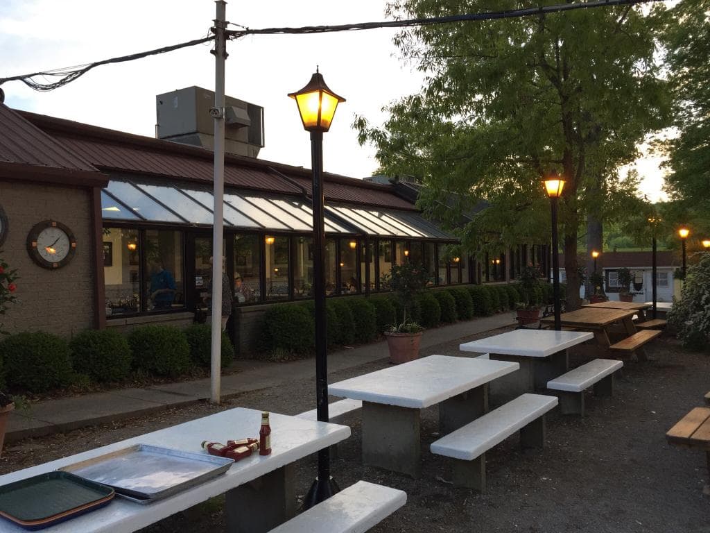 Outside dining next to the building