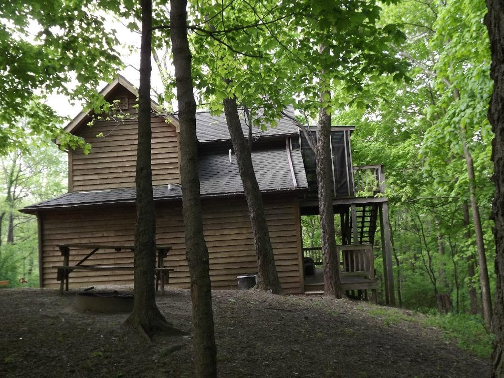 Back view of one of 4 cabins at the park available to rent