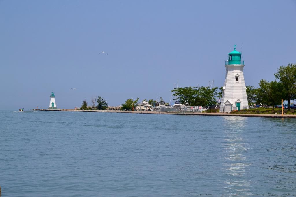 Attractive lighthouses on the pier