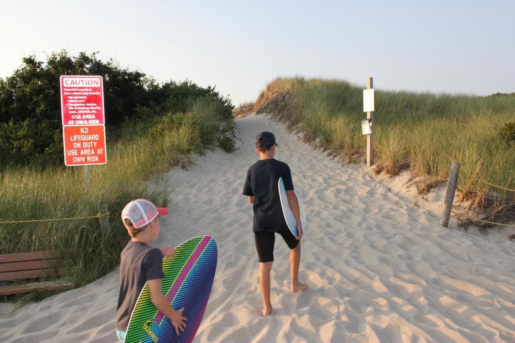 Entrance to beach, don't forget your skim boards!