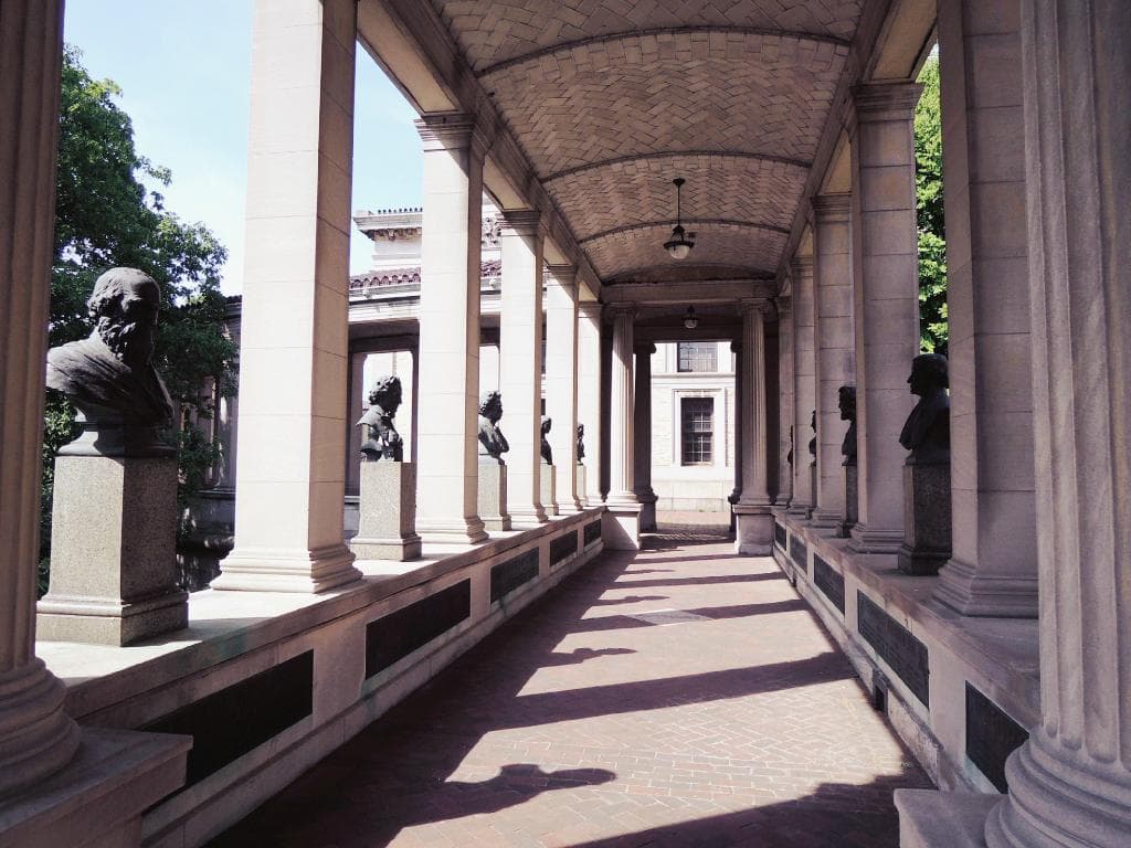One of the galleries in the Hall of Fame that contain the busts of the exceptional Americans.