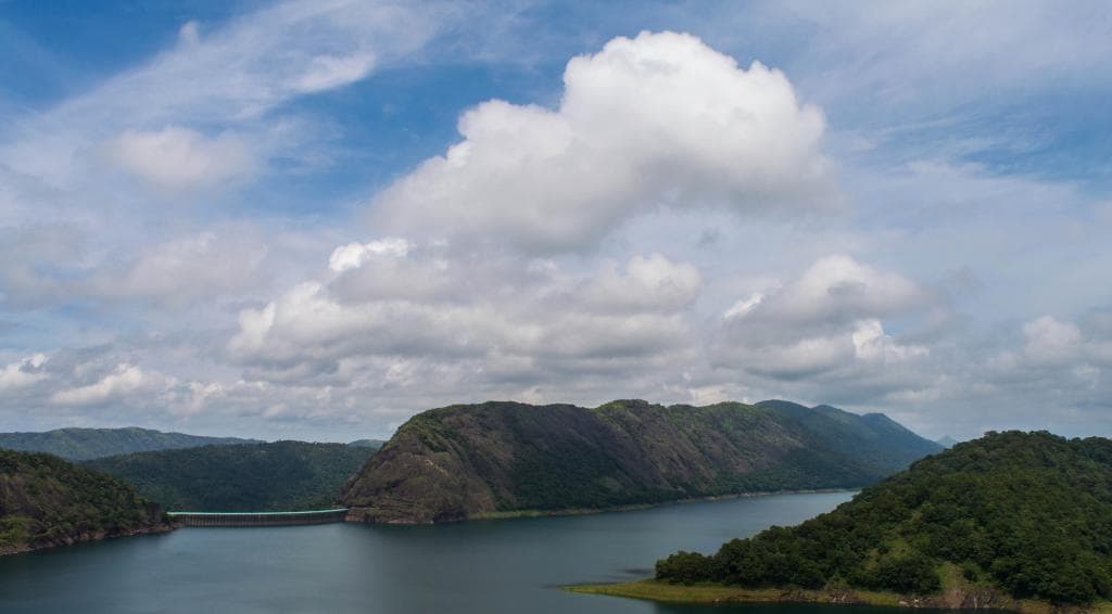 View from the park of the water reservoir at Idukki arch dam