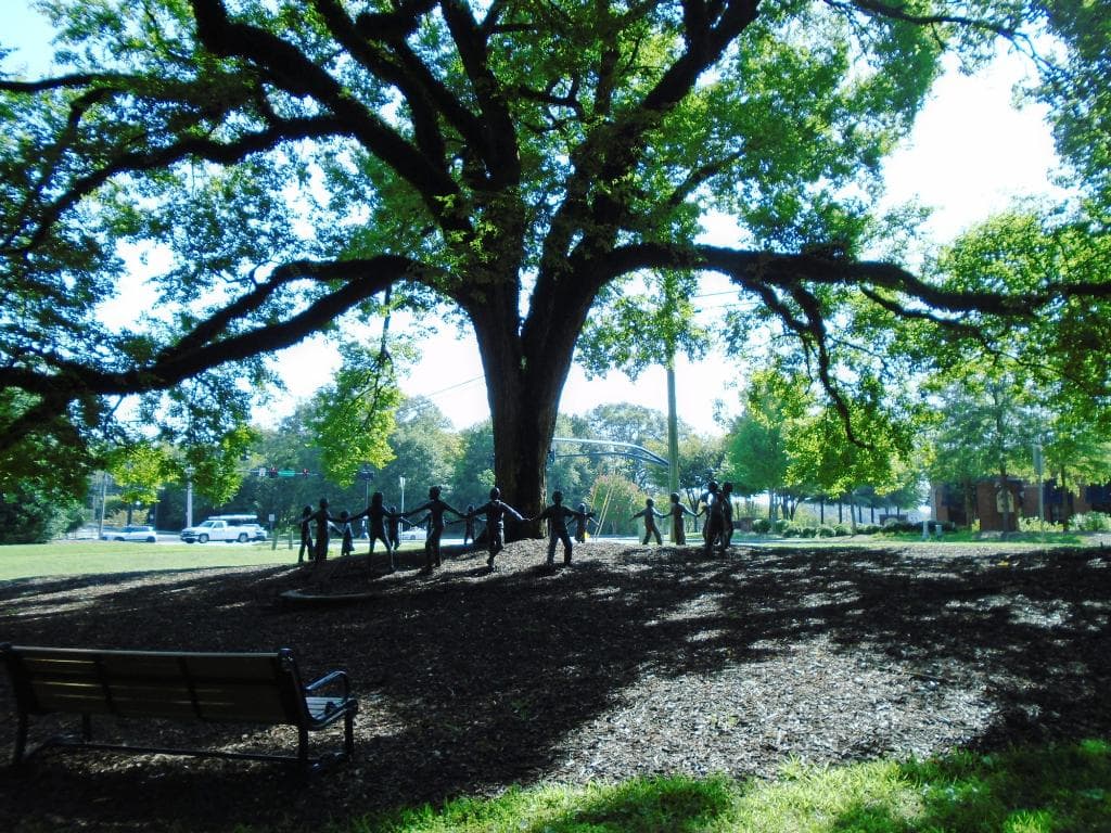 sculpture and sitting area