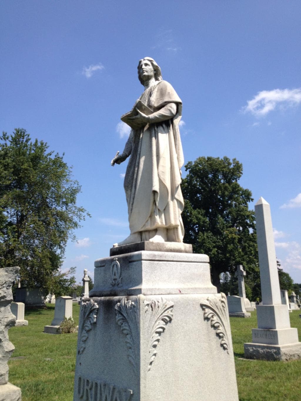 One of several monuments with statutes on top