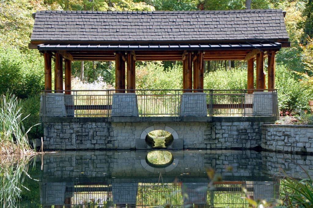 The pavilion overlooking Dogwood Pond