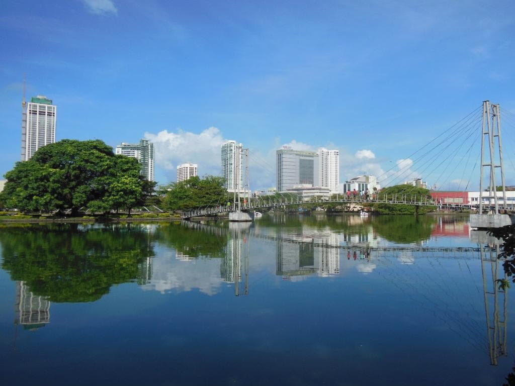 island and suspension bridge