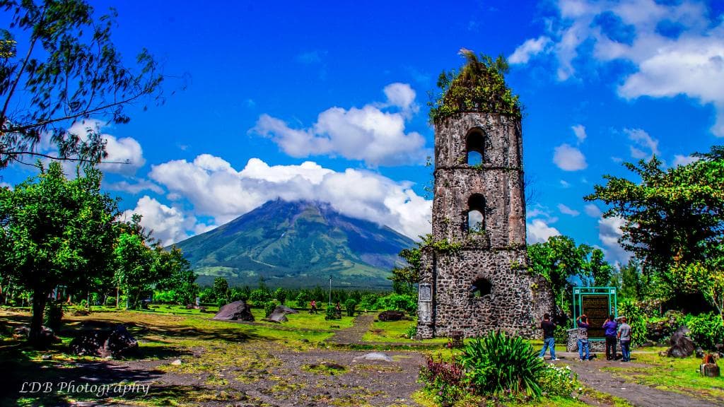 Tha famous Cagsawa ruins with Mt. Mayon for background.