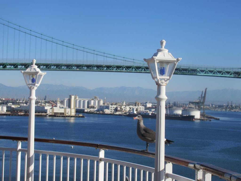View of Vincent Thomas Bridge from Deck of Norwegian (NCL) Jewel Cruise Ship, Los Angeles, Ca
