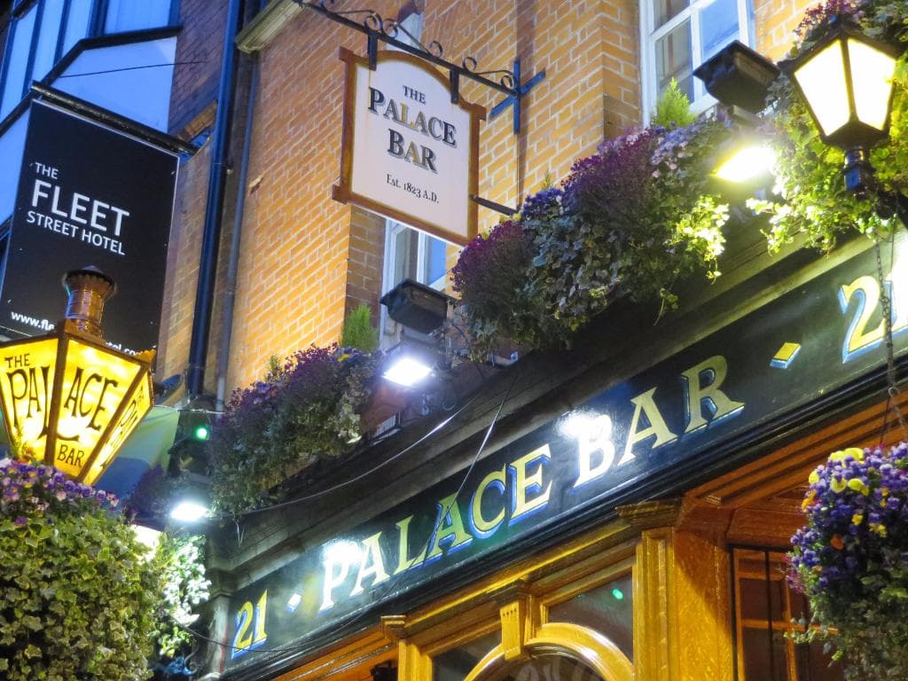 View of the bar sign from across the street