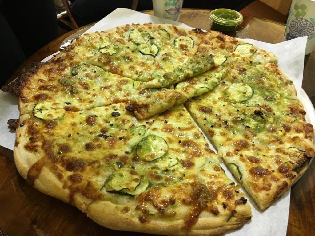 The one day when I did not enjoy the pizza here - only a few very thin zuchini slices and bland 