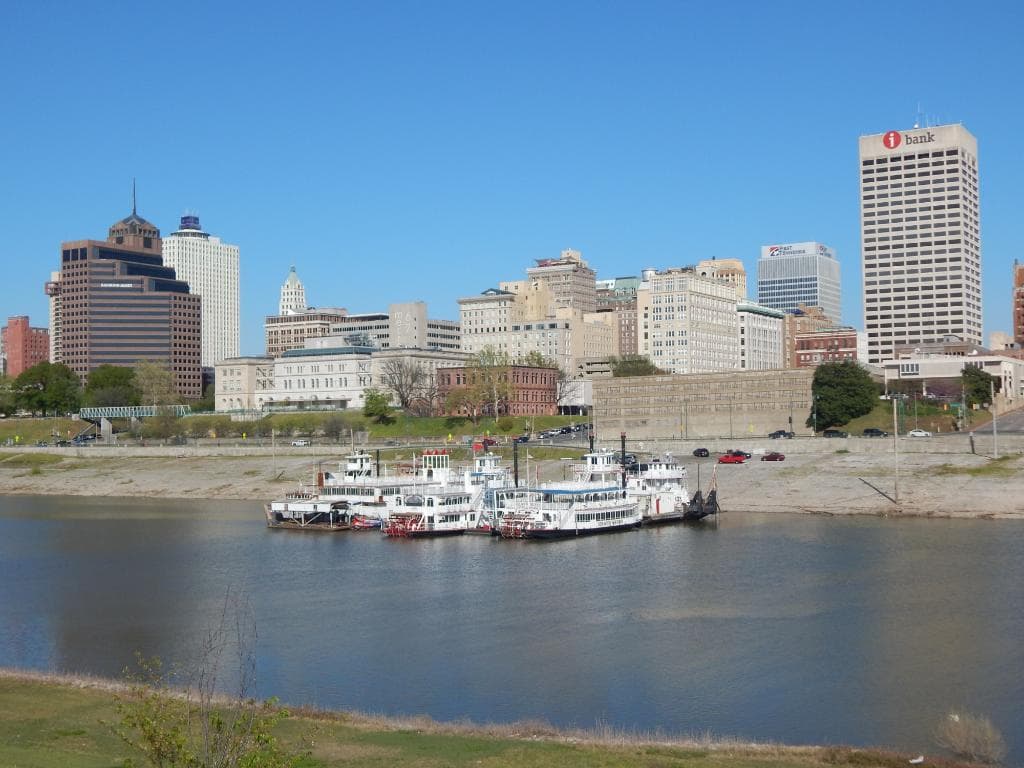 on Mud Island looking towards downtown Memphis