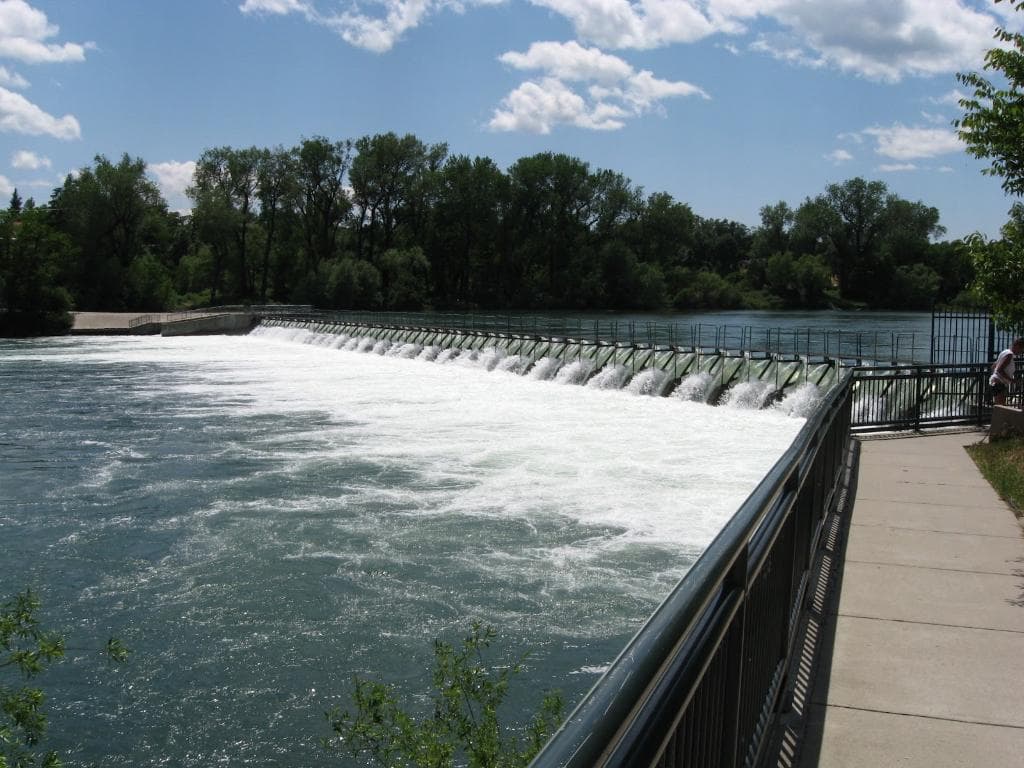 The trail goes by the Caldwell Park Dam...picnic tables abound.