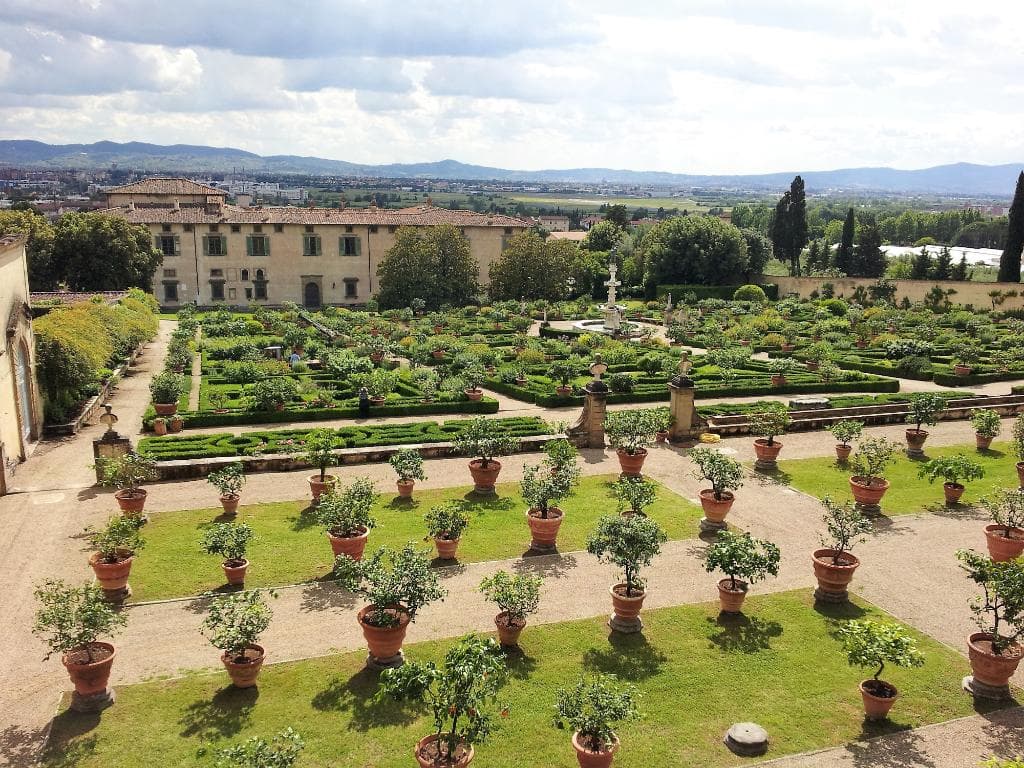 Вид на сад с обзорной площадки верхнего парка
