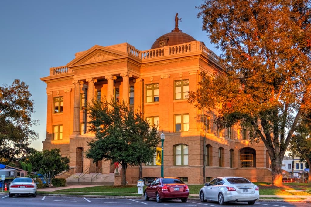 The Williamson County Courthouse at sunset