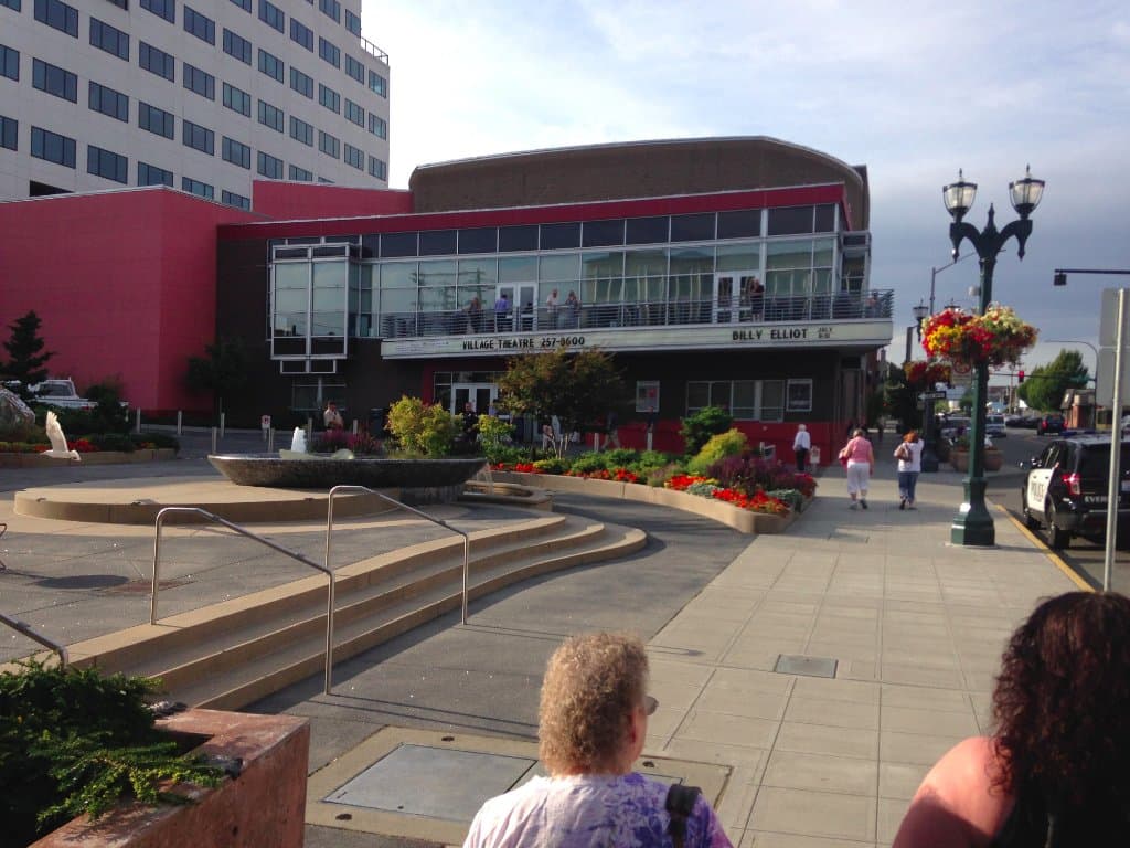 The Village Theater in the distance