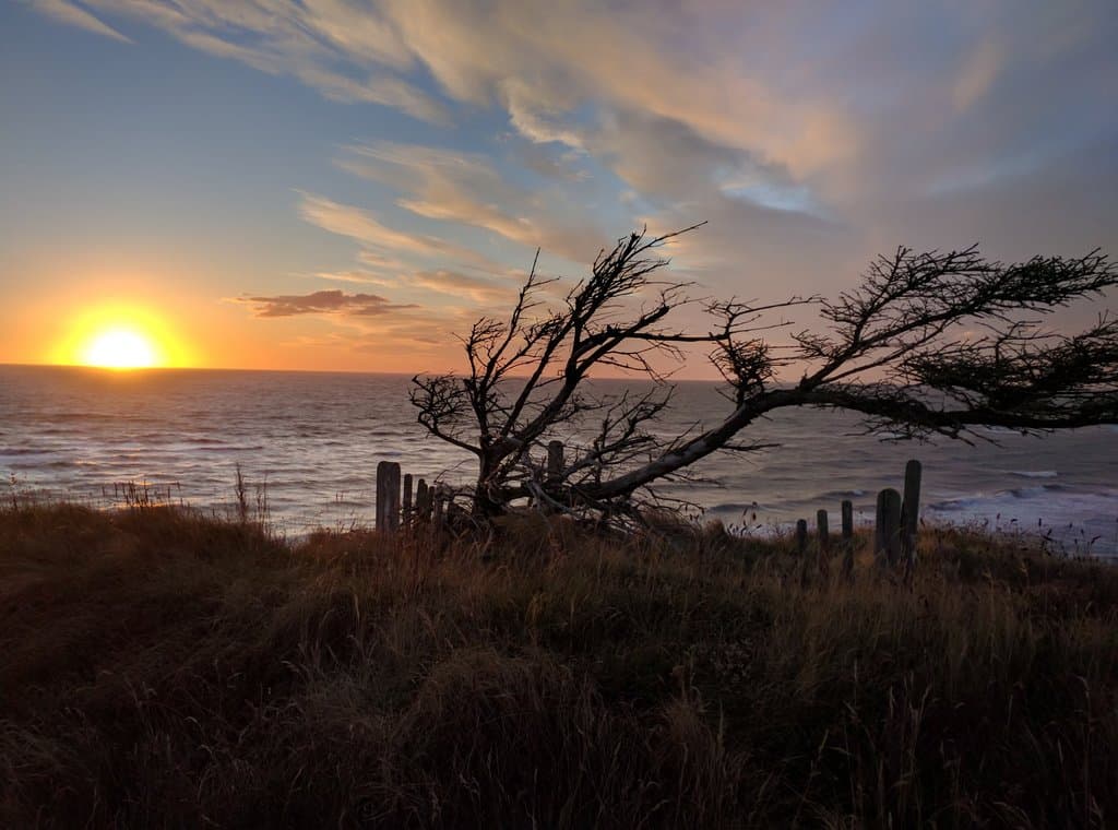 Grave partially fallen into the Sea at Sunset.