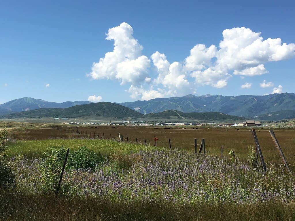 View of Park City slopes and mountains from the Union Pacific Rail Trail