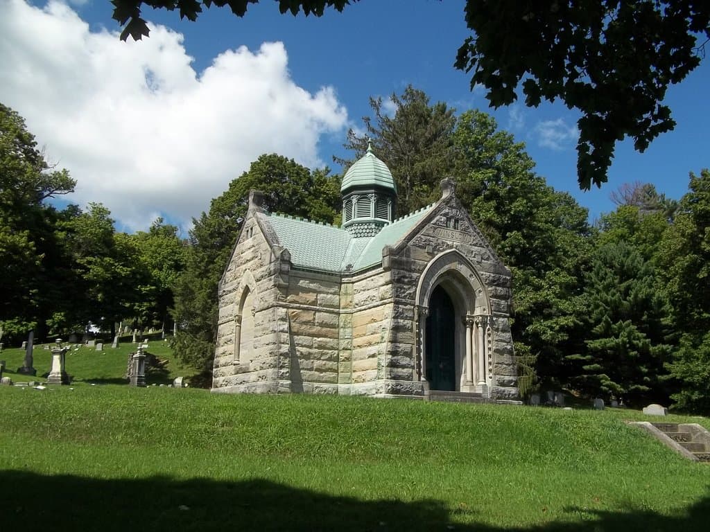 Beautiful Structure on Hill. Get close and see it has a combination lock like a bank vault!