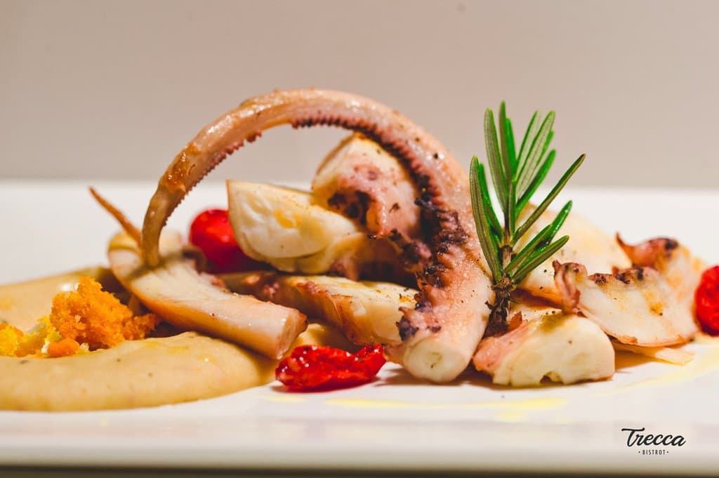 Polpo grigliato su vellutata di ceci