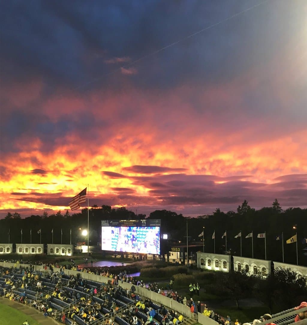 sunset viewed from seat in stadium
