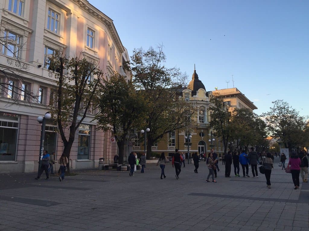 Pedestrians street with cafes, shops , money exchange