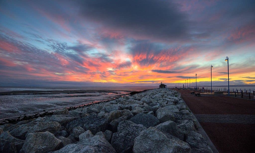 A fiery sunset along the Stone Jetty