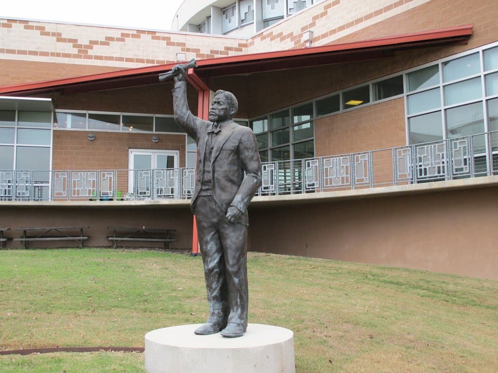 Juneteenth Memorial statue at rear of museum (1 of 5 figures).