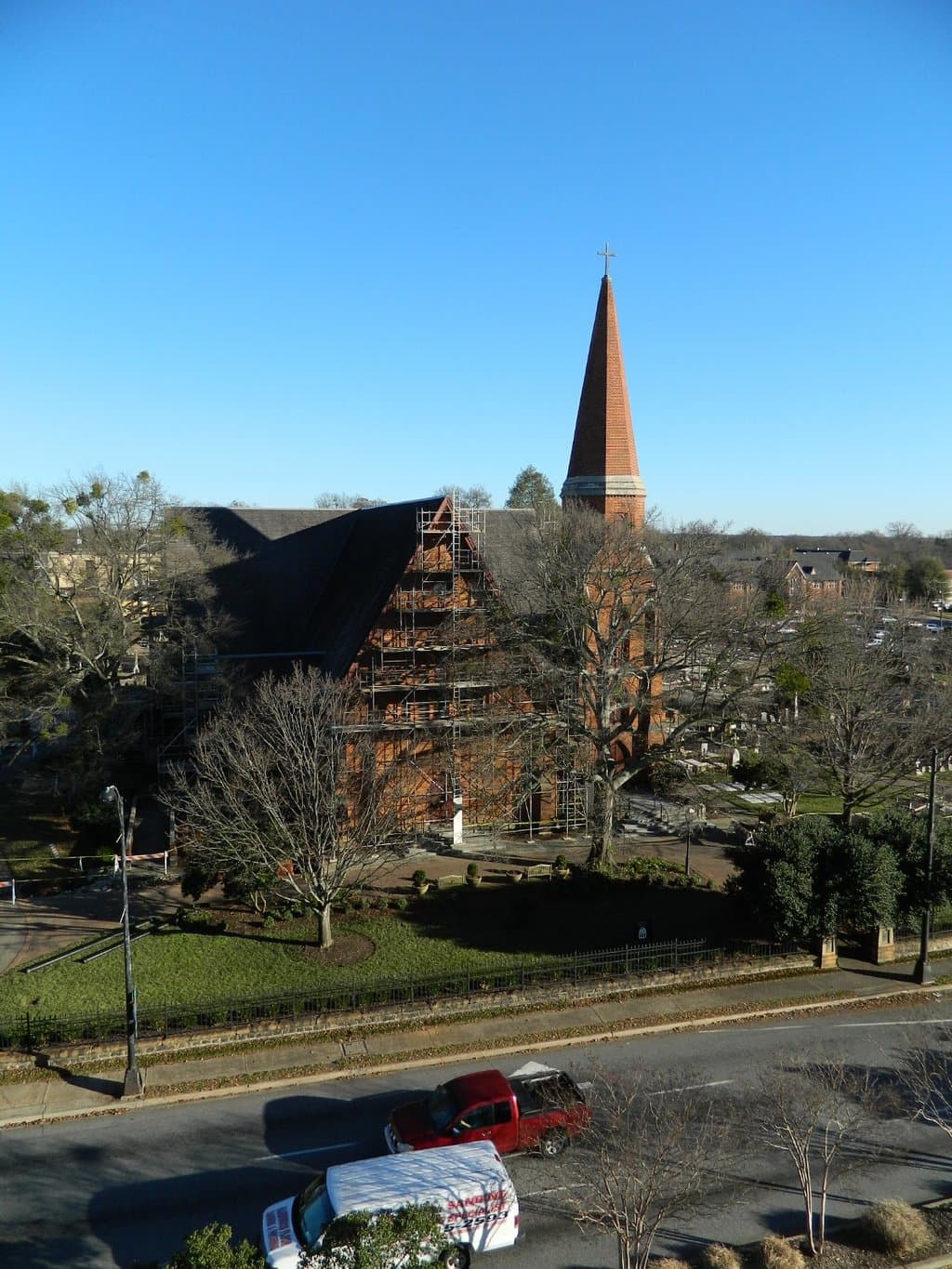 Scaffolding is up around the historic church, join us for worship in our ASC or Markley Chapel. 