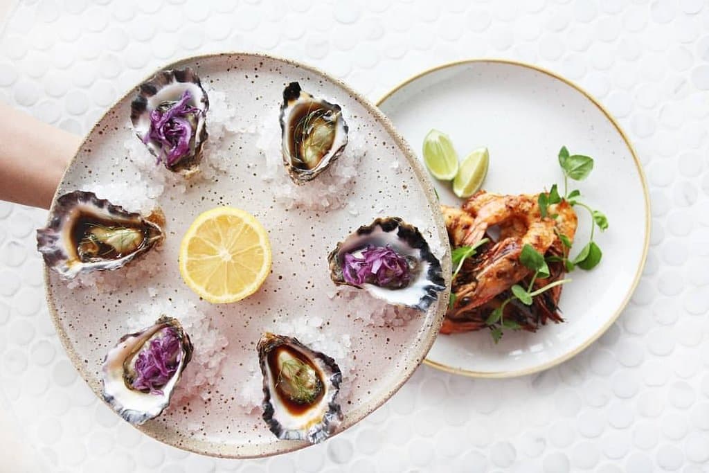 Fresh oysters and prawns