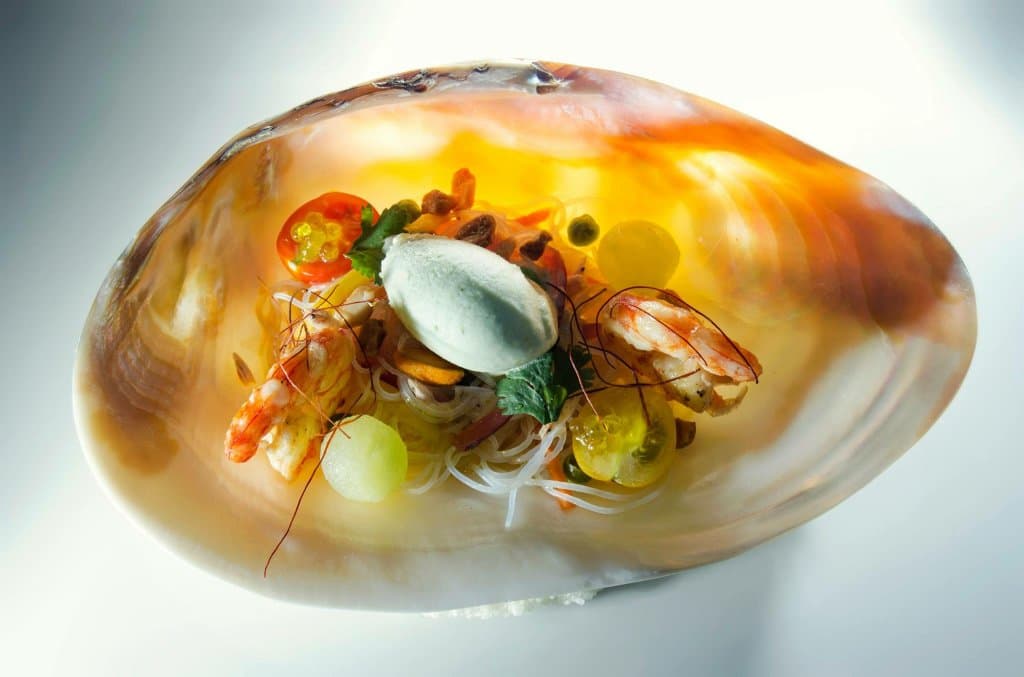 CÓCTEL DE LANGOSTINOS CON SORBETE DE WASABI