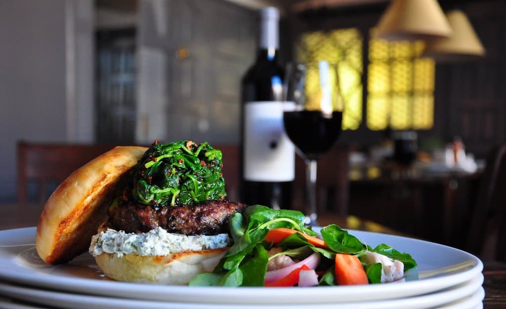 Lamb Burger w/ Spinach and Herbed Goat Cheese