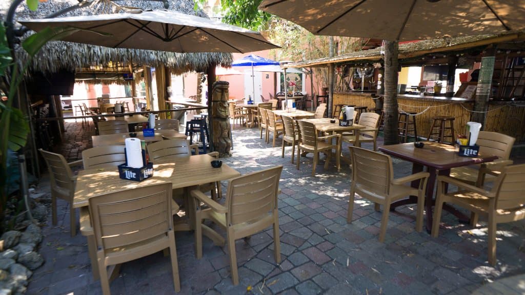 Outdoor seating covered with shade