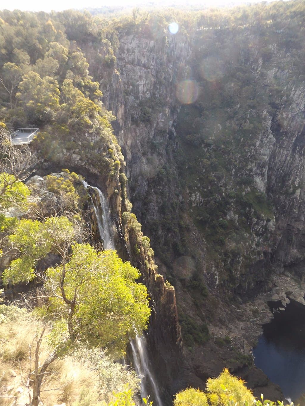 Dangars Falls from across the valley - go through the dog fence to get to Rock Wallaby Lookout h