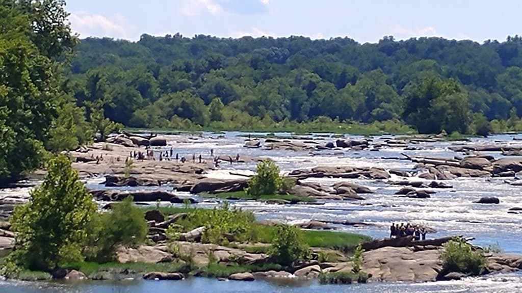 Swimmers in the James River at Belle Isle