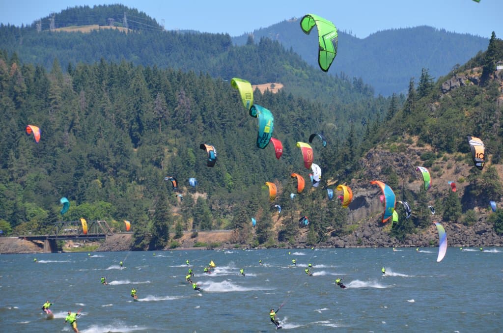 Kiteboarders afloat