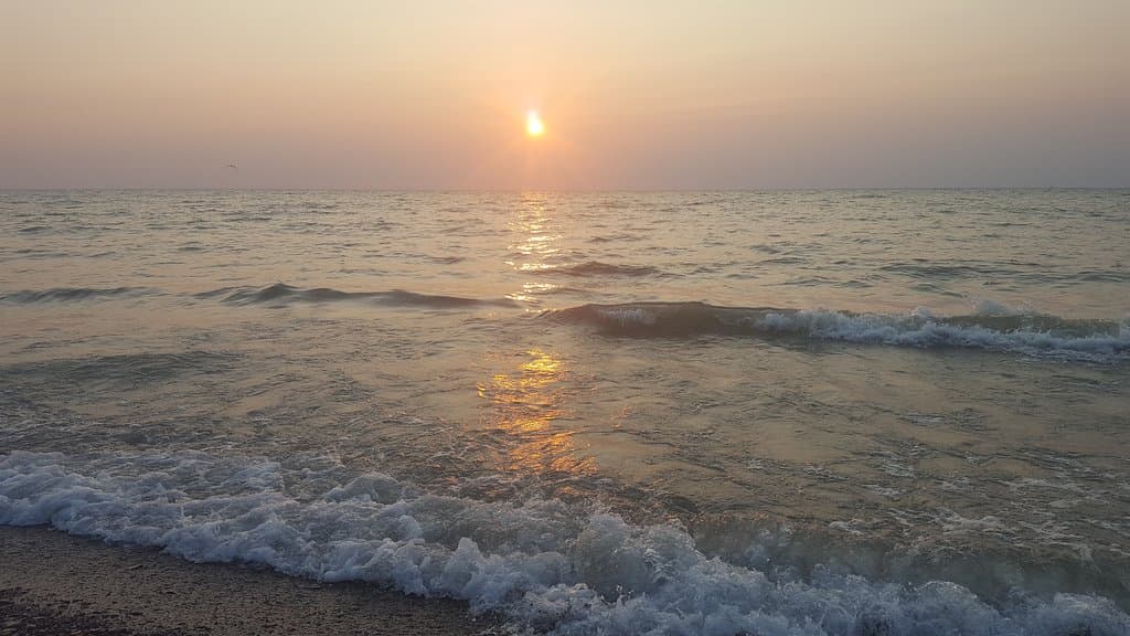 Picture doesn't do this gorgeous red sunset justice. Found a lot of beach glass today. The beach