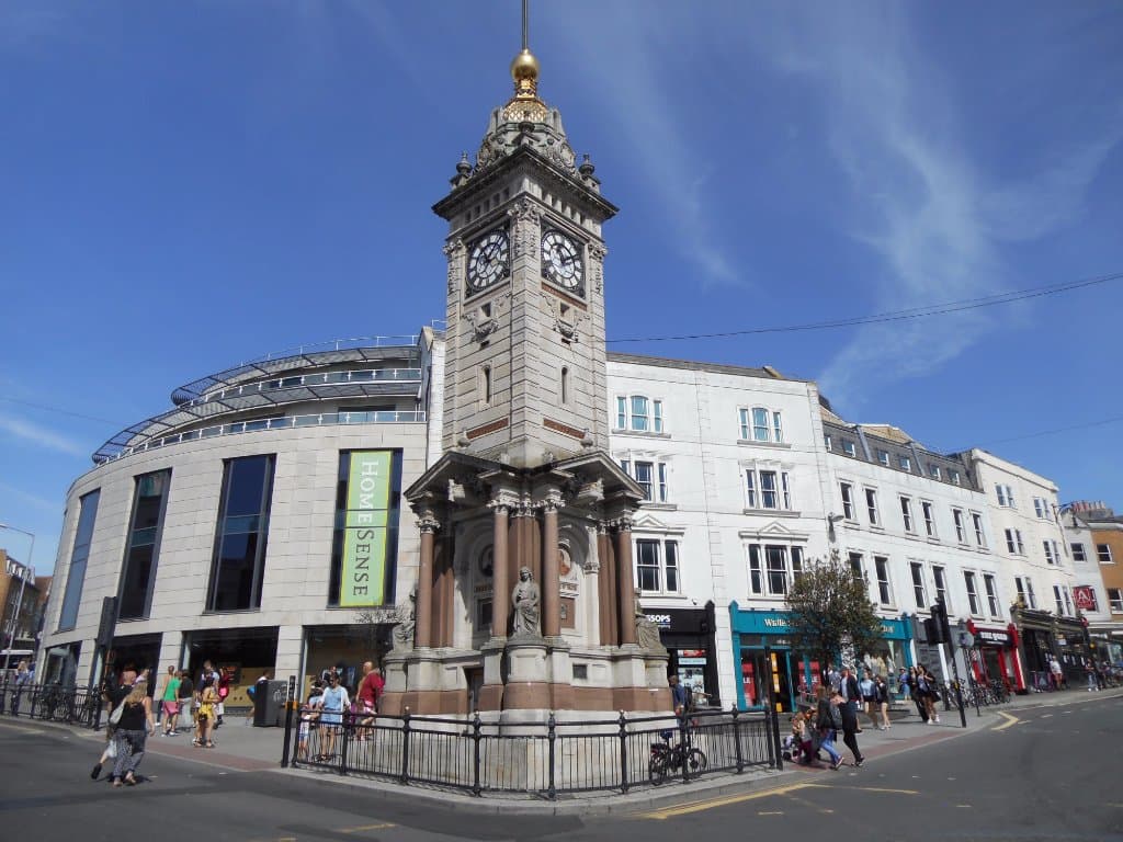Looking up to Brighton's Clock Tower.